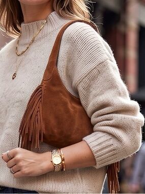 Isadora Italy Brown Suede Leather Fringe Shoulder Bag NWT